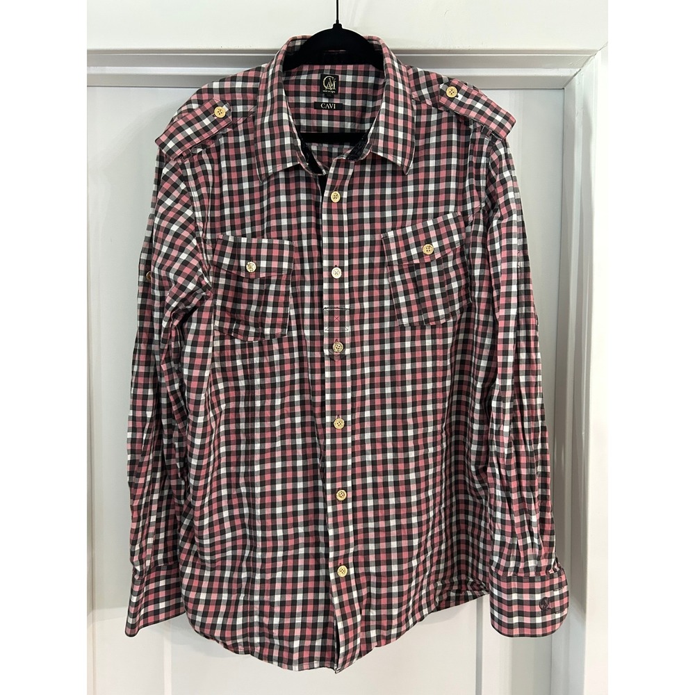 Cavi Mens 3XL Gingham Button Down Shirt Plaid Military Epaulettes Preppy Gingham